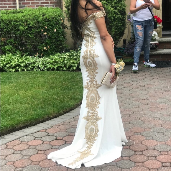 Dresses & Skirts - Long Ivory & Gold Prom Dress